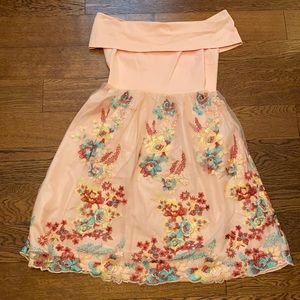 Off the shoulder embroidered floral dress